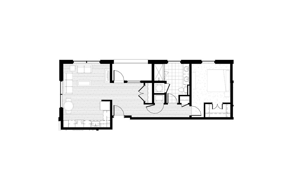 A20 - 1 bedroom floorplan layout with 1 bath and 828 square feet.